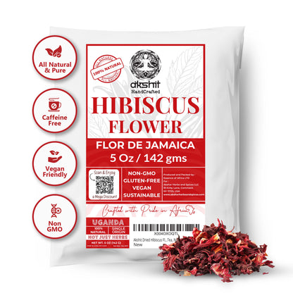 Akshit 5 oz. Dried Hibiscus Flowers (Flor de Jamaica) Tea | Loose Leaf Tea | Caffeine-Free | Vegan Friendly | Fleurs d'hibiscus – Antioxidant Herbal Tea