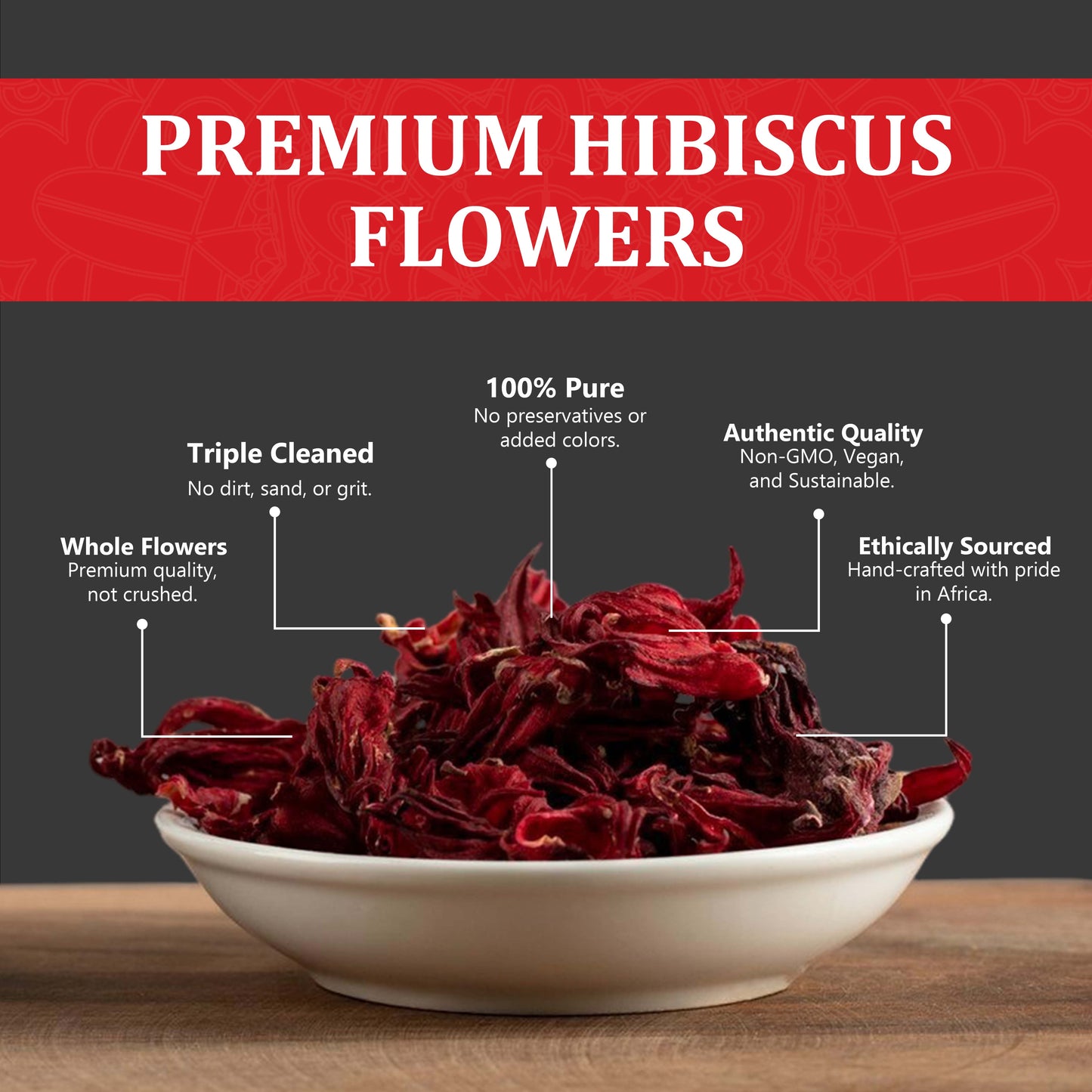 Akshit 5 oz. Dried Hibiscus Flowers (Flor de Jamaica) Tea | Loose Leaf Tea | Caffeine-Free | Vegan Friendly | Fleurs d'hibiscus – Antioxidant Herbal Tea