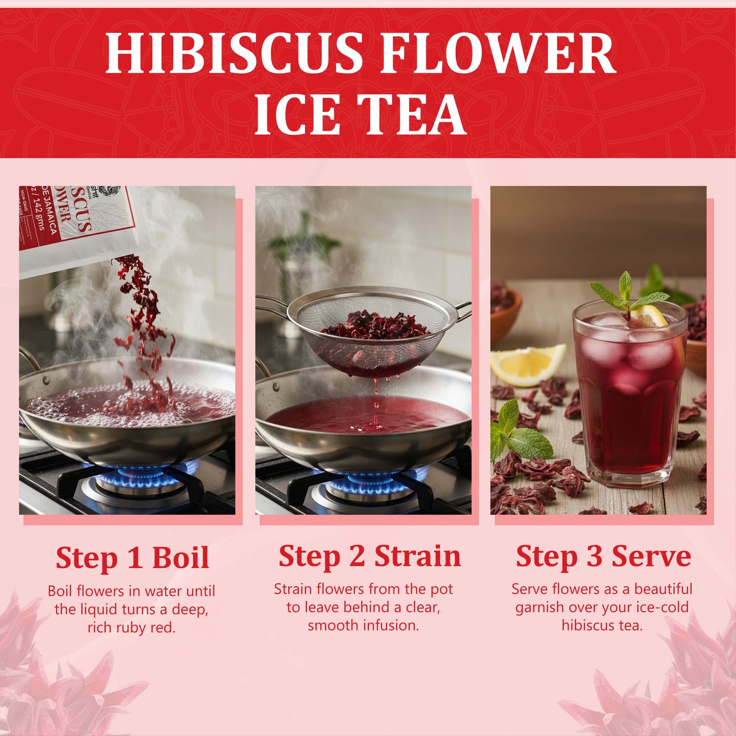 Akshit 5 oz. Dried Hibiscus Flowers (Flor de Jamaica) Tea | Loose Leaf Tea | Caffeine-Free | Vegan Friendly | Fleurs d'hibiscus – Antioxidant Herbal Tea