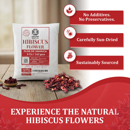 Akshit 5 oz. Dried Hibiscus Flowers (Flor de Jamaica) Tea | Loose Leaf Tea | Caffeine-Free | Vegan Friendly | Fleurs d'hibiscus – Antioxidant Herbal Tea