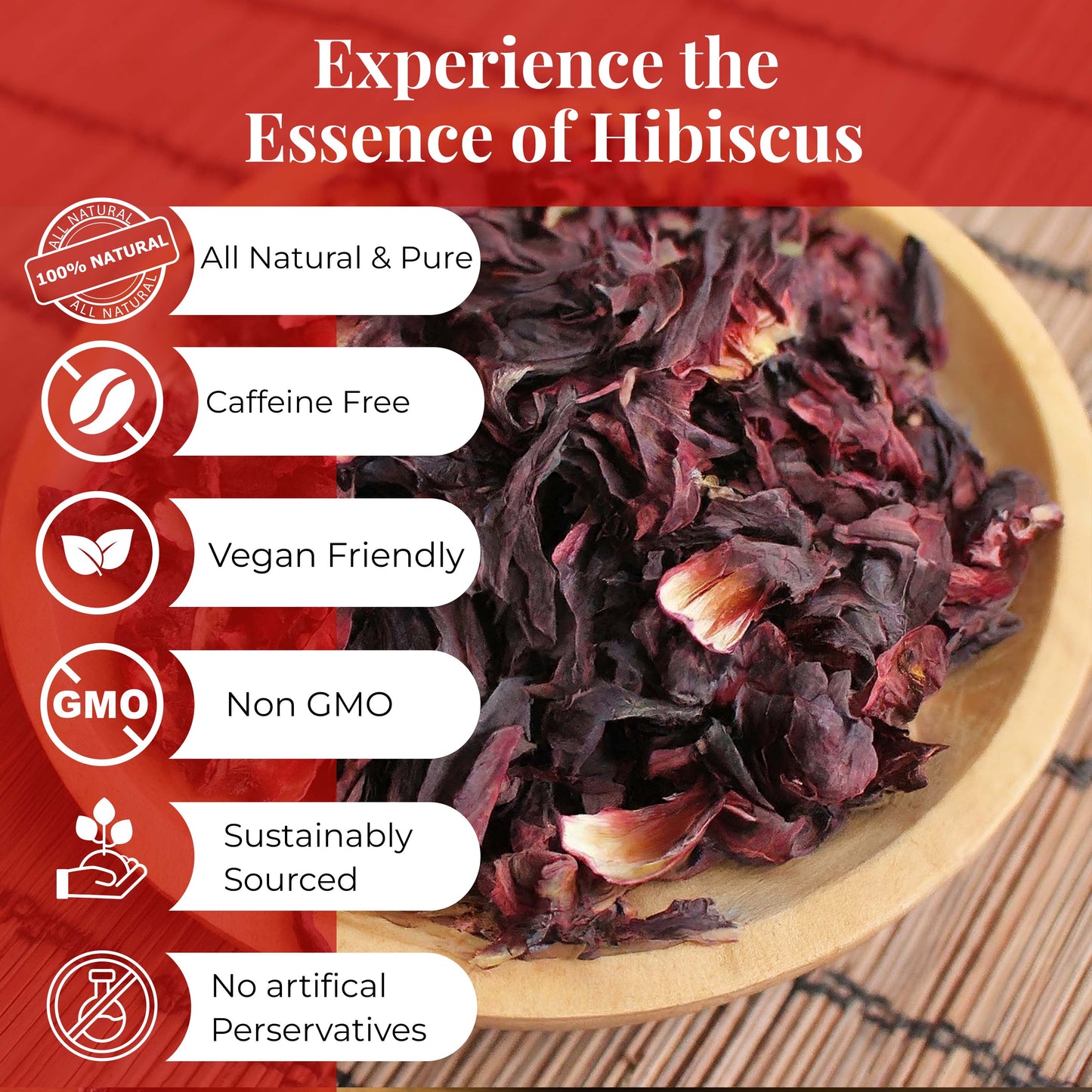 Akshit 5 oz. Dried Hibiscus Flowers (Flor de Jamaica) Tea | Loose Leaf Tea | Caffeine-Free | Vegan Friendly | Fleurs d'hibiscus – Antioxidant Herbal Tea
