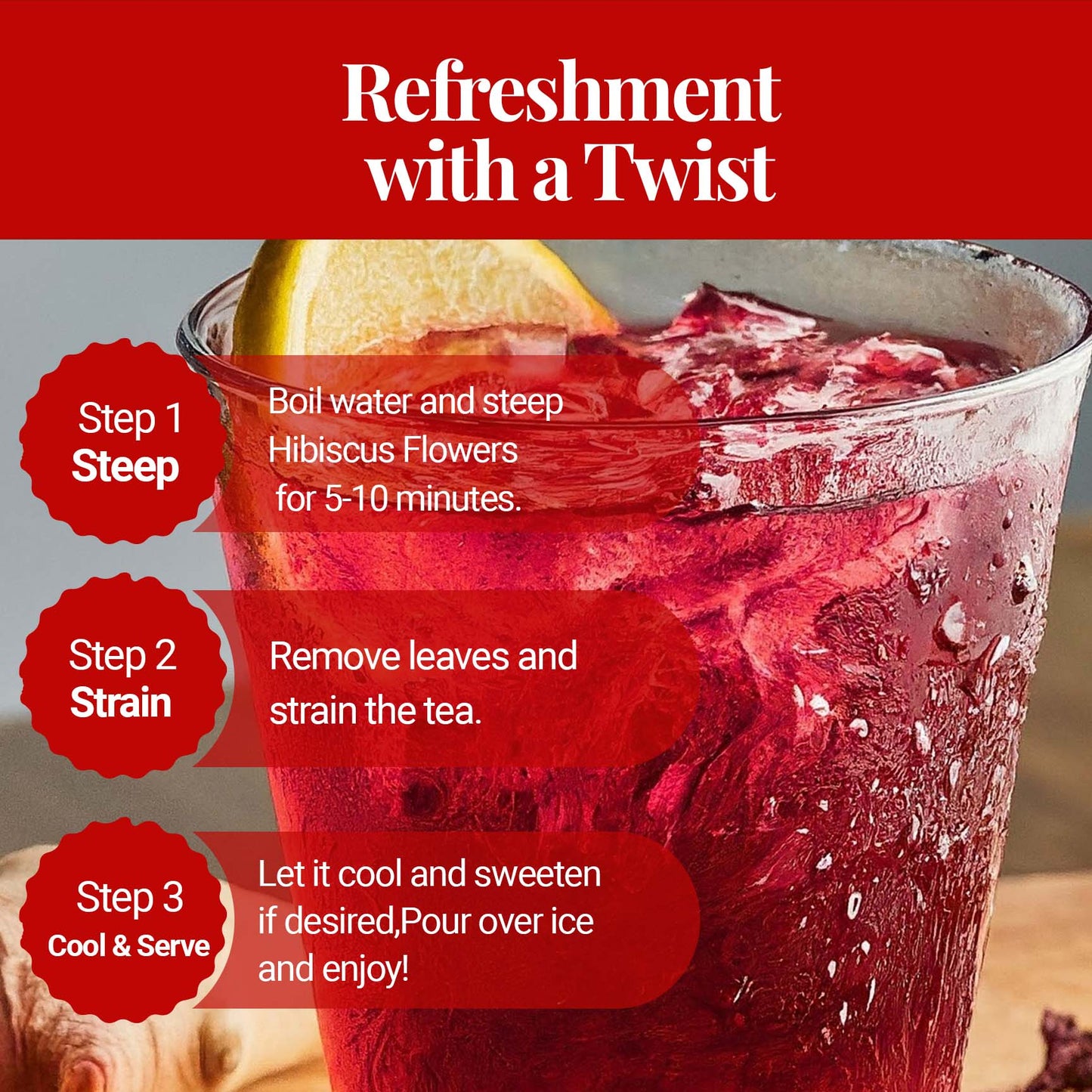 Akshit 5 oz. Dried Hibiscus Flowers (Flor de Jamaica) Tea | Loose Leaf Tea | Caffeine-Free | Vegan Friendly | Fleurs d'hibiscus – Antioxidant Herbal Tea