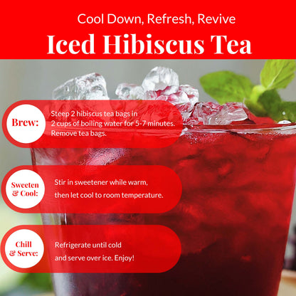 Hibiscus Tea Bags 50 Count – Pure Dried Hibiscus, Caffeine-Free, Stress-Relieving Herbal Tea